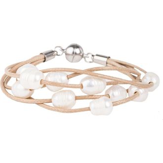 Saachi Pearl & Leather Strand Bracelet in Taupe at Nordstrom Rack