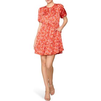 Melloday Puff Sleeve Print Minidress in Red at Nordstrom Rack, Size X-Large