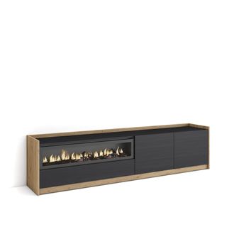 Skraut Home Skraut Home - Mueble Tv, Televisi&oacute;n, 207x37x50cm, Para Tv Hasta 80, Chimenea El&eacute;ctrica, Negro Y Roble