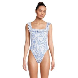 Lilly Pulitzer Aemma Ruffle One-Piece Swimsuit Womens White Floral GBO2691