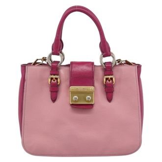 Miu Miu Madras Convertible Lock Tote Leather Pink Leather Handbag (Pre-Owned)