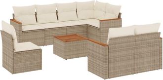 vidaXL Set De Sof&aacute;s De Jard&iacute;n 9 Pzas Con Cojines Rat&aacute;n Sint&eacute;tico Beige Vidaxl