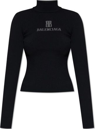 Balenciaga Golf met logo - Dames - Coltruien - Zwart - S - Polyester - Truien & Vesten