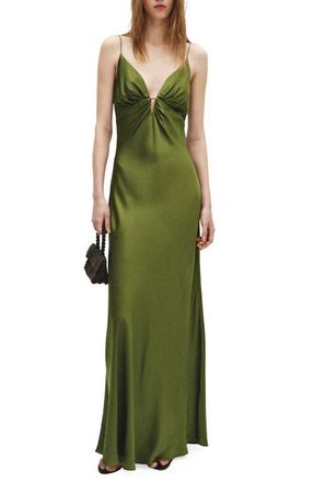 Mango Vestido Victoria Satin Maxi Dress in Green at Nordstrom, Size 10