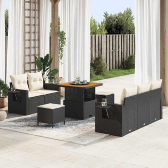 vidaXL Conjunto De Sof&aacute; De Jard&iacute;n 8 Pcs Negro Rat&aacute;n Sint&eacute;tico Vidaxl