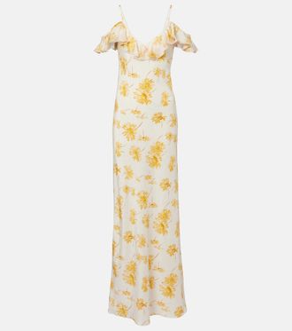 Rodarte Floral ruffled silk moir&eacute; slip dress
