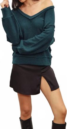Dress Forum Slouchy V-Neck Pullover Sweater In Teal
