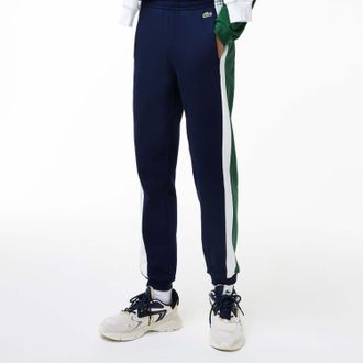 Lacoste Mens Brushed Fleece Cut & Sewn Training Joggers in Colourblock - Navy Polycotton - Size X-Small