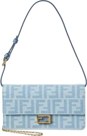 Fendi Fendi Baguette Ff Denim & Leather Wallet On Chain
