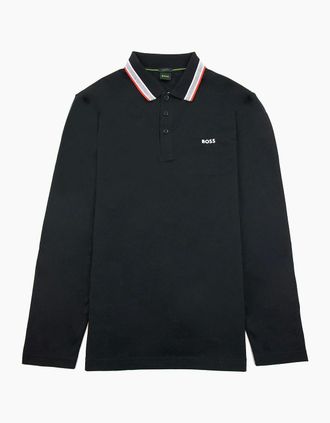 HUGO BOSS Mens Hugo Boss Plisy Regular Fit L/s Polo Black 004 - Size: 44