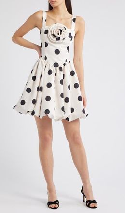 Julia Jordan Polka Dot Rosette Detail Cocktail Minidress in Ivory/Black at Nordstrom, Size 18
