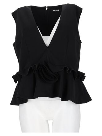 Rotate Black Sleeveless Peplum Ruffled Hem Top