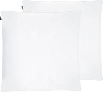 Beliani Conjunto De 2 Almohadas De Algod&oacute;n Blanco Plum&oacute;n Plumas De Pato 80 X 80 Cm Alta Medio Suave Descanso Feldberg
