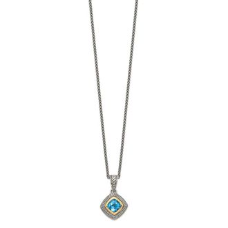 Diamond2Deal Sterling Silver with 14K Accent Cushion Bezel Sky Blue Topaz Pendant Necklace