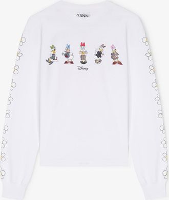 Ganni White Daisy Duck Long Sleeves T-shirt - Size XS Organic Cotton