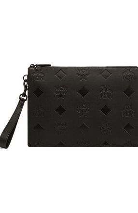 MCM Aren Wristlet Pouch in Maxi Monogram Leather in Black at Nordstrom