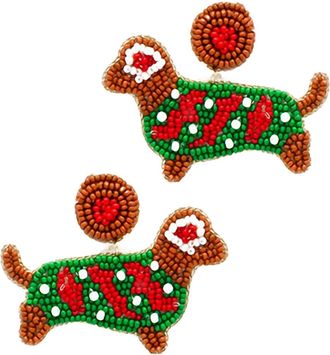 Viola Womens Holiday Beaded Dog Earring In Green