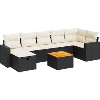 vidaXL Set De Sof&aacute;s De Jard&iacute;n Y Cojines 8 Piezas Rat&aacute;n Sint&eacute;tico Negro Vidaxl