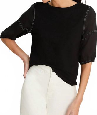Nic+Zoe Linen Sleeve Cotton Tee In Black Onyx