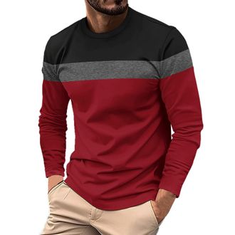 Generic Mens Long Sleeve Color Block Tshirts - Soft Casual Crew Neck Pullover, Basic Slim Fit Full Sleeve Tops for Daily Wear, Weekend Outings and Relaxed Occ