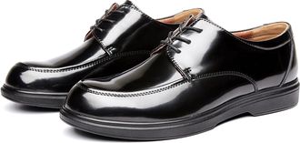 AlltheMen Mens Lace-Up Shiny Leather Dress Shoes Oxford Brogue Derby Business Formal Shoes Black 8.5 UK
