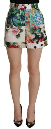 Dolce & Gabbana Womens Floral Patchwork Highwaisted Shorts - White