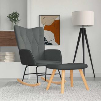 Les Tendances Les Tendances - Silla Mecedora Con Reposapi&eacute;s Tela Gris Oscuro Vidaxl