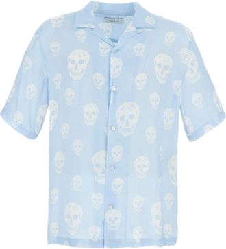 Alexander McQueen Overhemden, Heren, Blauw, M, Hawaiiaans shirt met schedelprint