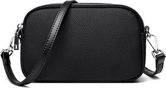 Generic Compatible For Women Solid Color Small Female Tote Soft Leather Handbag Shoulder Messenger Bag(Black B)