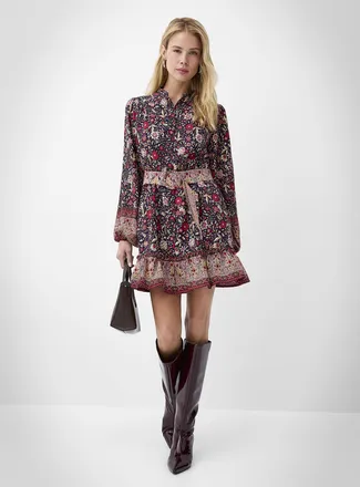 Icone Womens Floral puff-sleeve belted minidress