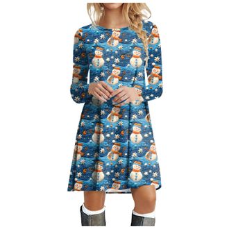 Generic Womens Christmas Jumper Dress Snowman Pattern Long Sleeve Sweatshirts with Pockets Halloween Sweater Dress Christmas Jumpers for Women Novelty Reindee