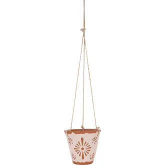 Foreside Home And Garden Lana Floral Terracotta Hanging Planter in White at Nordstrom
