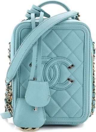Chanel Borsa a tracolla Filigree Vertical Vanity in pelle Caviar trapuntata - Blu