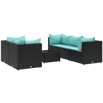 vidaXL Set Muebles De Jard&iacute;n 6 Piezas Y Cojines Rat&aacute;n Sint&eacute;tico Negro Vidaxl