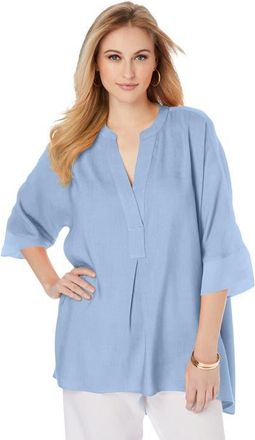 Jessica London Hi-Low Linen Tunic in Azure Mist at Nordstrom, Size 30