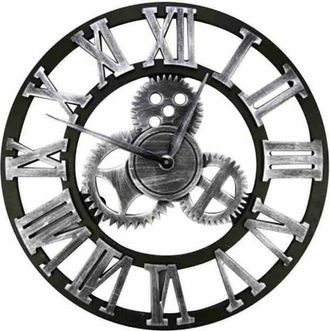 Hoopzi Hoopzi - Large Vintage Style Wall Clock, Round, Metal, Silent, No Ticking, Battery Operated, 45cm, Black Roman Numerals, Living Room Clocks, Bedroom