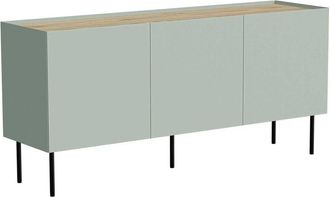 Dmora Credenza Verrone, Madia da salotto con tre ante battenti e vani interni, Rialzata da terra, 150x40 h70 cm, Verde e Rovere