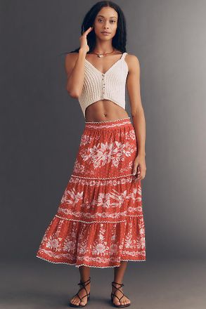 Farm Rio Tiered Floral Maxi Skirt