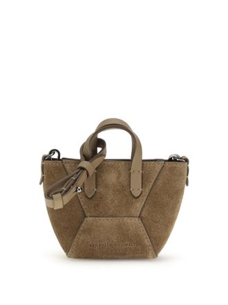 Brunello Cucinelli Womens Shoulder Bag Micro Suede Beige Calf Leather