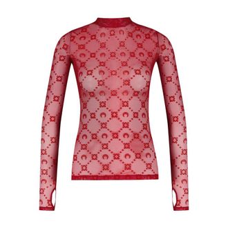 Marine Serre Womens Flock Monogram Mesh Blouse Red Synthetic