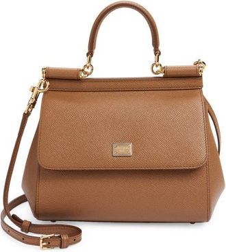 Dolce & Gabbana Medium Sicily Leather Top Handle Bag in 8M417 Caramel at Nordstrom