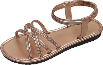 Generic Womens Sports & Outdoor Sandals Walking Open Toe Flat Sandals Casual Rhinestone Ankle Strap Sandal Fashion Lightweight Ladies Summer Shoes for Beach, 