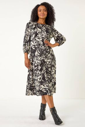Roman Floral Stretch Midi Dress