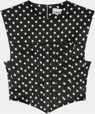 Ganni Overhemden, Dames, Zwart, S, Polyester, Polka-Dot Satin Corset Top
