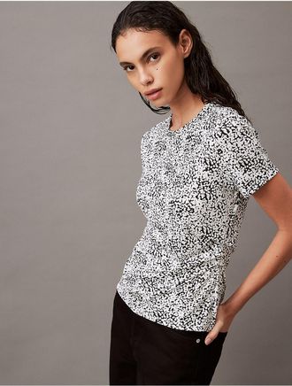 Calvin Klein Womens Refined Jersey Printed T-Shirt - Black - XS