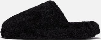 FitFlop FitFlop Iqushion D-Luxe Slippers Black Fleece Padded Teddy Mules GAL601