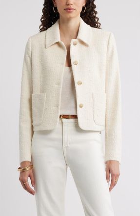 Nordstrom Tweed Crop Patch Pocket Jacket in Ivory Antique Texture at Nordstrom, Size X-Large
