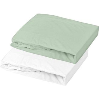 OEM Juego De 2 S&aacute;banas Ajustables - Mon Ptit Dodo - Jersey 100% Algod&oacute;n - 60 X 120 Cm - Blanco Y Verde Gris&aacute;ceo