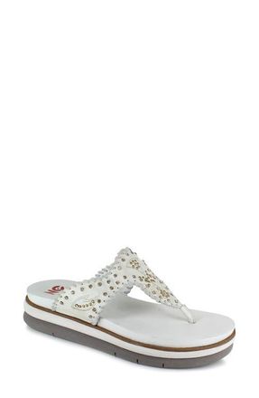 National Comfort Kamara Crystal Embellished Platform Flip Flop in Ice White Suede at Nordstrom, Size 10
