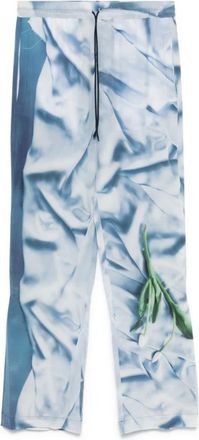 Victoria Beckham Satijnen Pyjamabroek in Lichtblauw - Dames - Straight fit broeken - Blauw - S - Satijn - Broeken